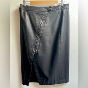 Faux Leather Midi Wrap Skirt with Zipper